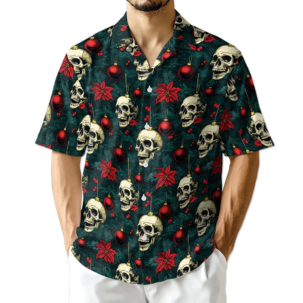 Skull Christmas Hawaiian Shirt for Men, Button Down Aloha Shirt - Azhawaiian