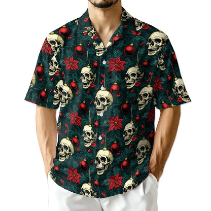 Skull Christmas Hawaiian Shirt for Men, Button Down Aloha Shirt - Azhawaiian