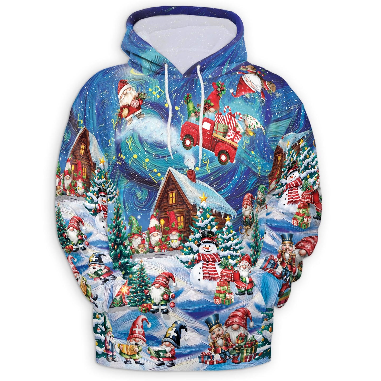 Christmas Gnome All Over Print Hoodie, Funny Santa Elf Graphic Design