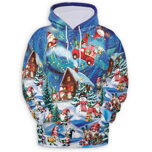Christmas Gnome All Over Print Hoodie, Funny Santa Elf Graphic Design