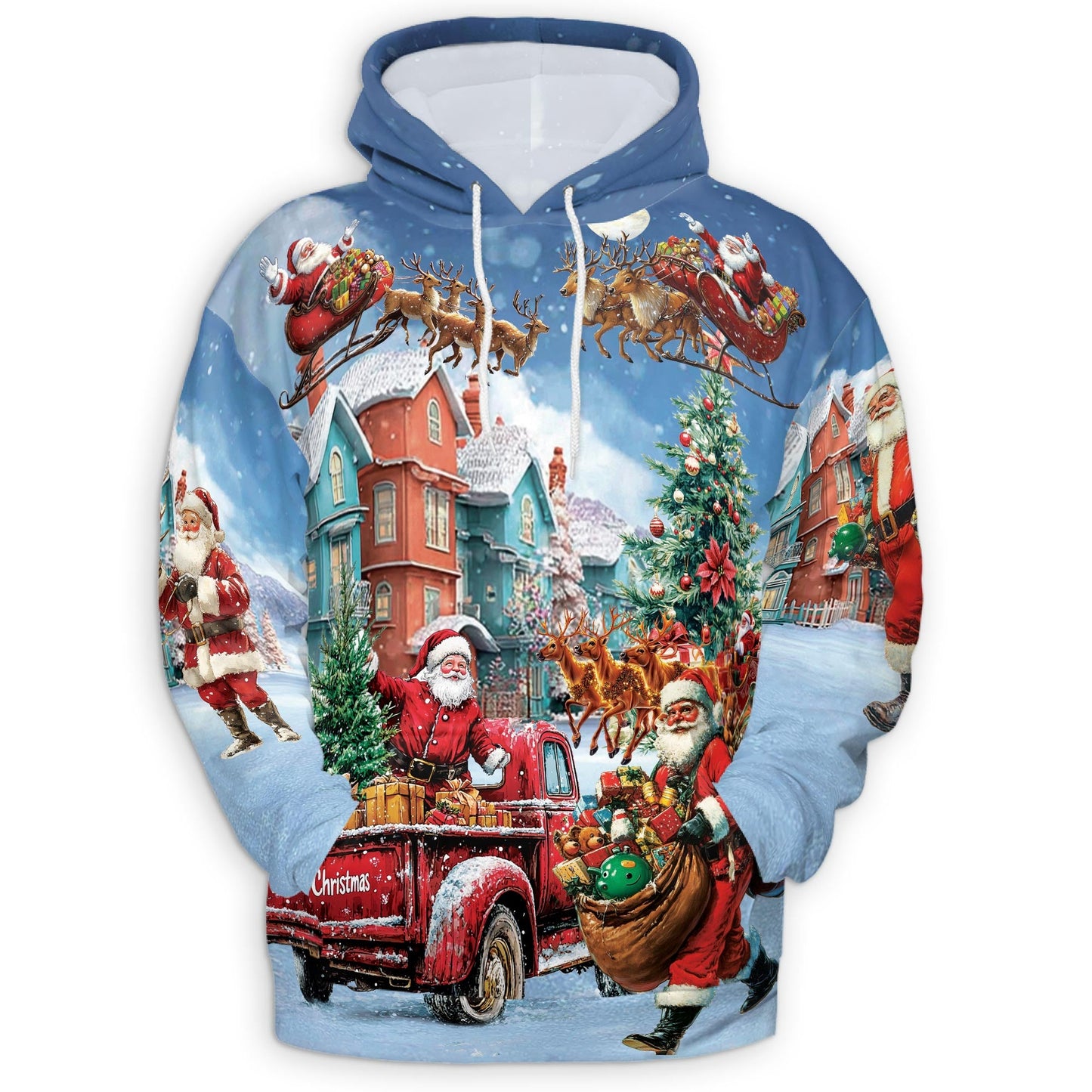 Santa Claus Christmas All Over Print Hoodie, Graphic Design Funny Holiday