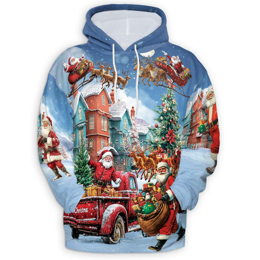 Santa Claus Christmas All Over Print Hoodie, Graphic Design Funny Holiday