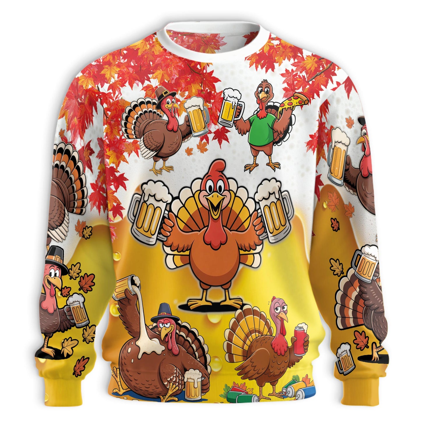 Funny Thanksgiving Turkey Beer Unisex Sweatshirt – Colorful Graphic 3D All Over Print Design