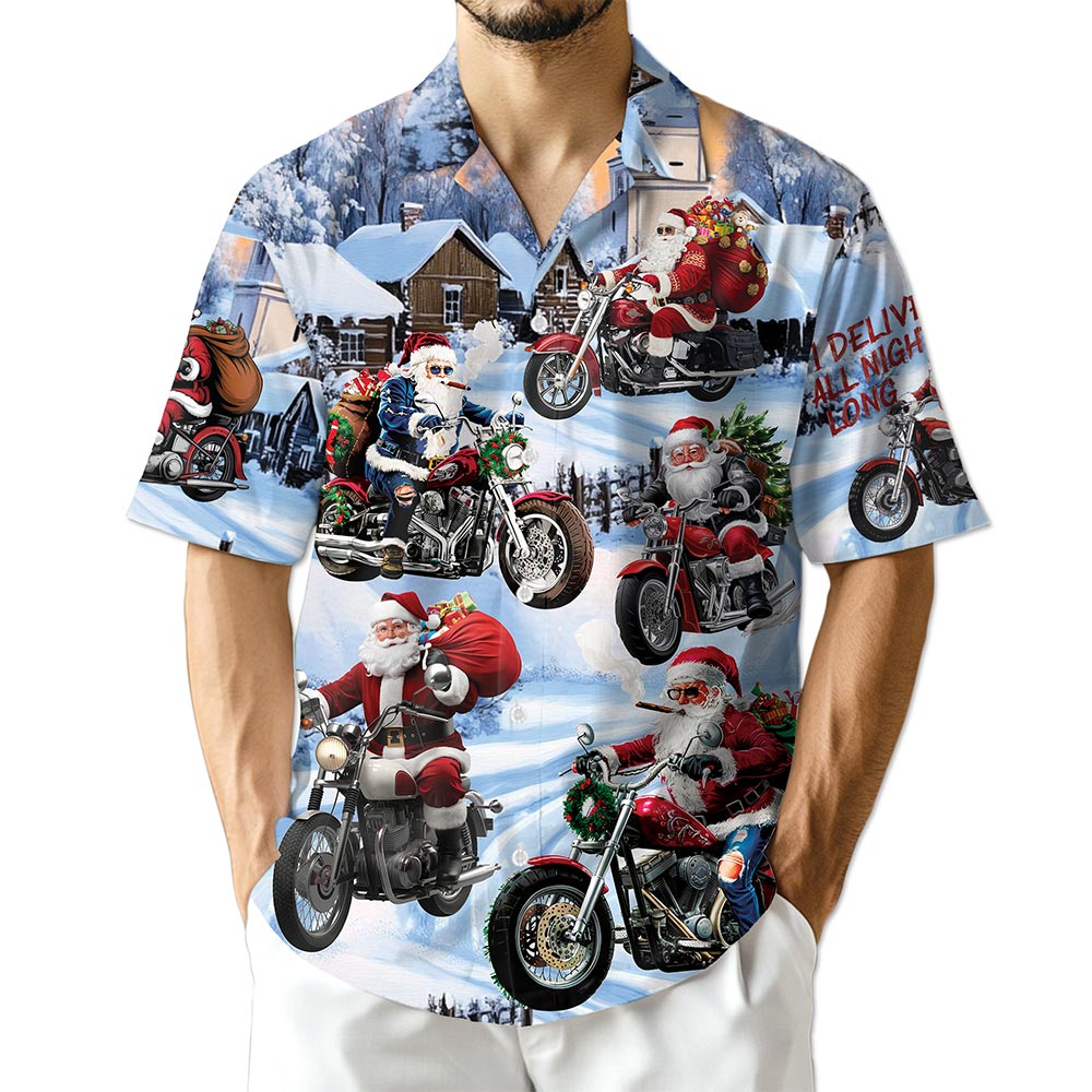 Santa Claus Motorcycle Christmas Hawaiian Shirt for Men, Button Down Aloha Shirt - Azhawaiian