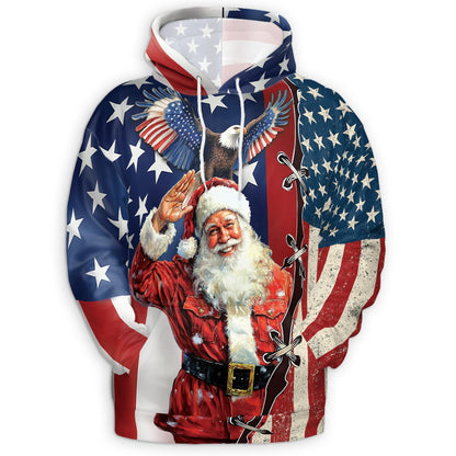 Patriotism American Christmas All Over Print Hoodie, Graphic Design Eagle USA Flag