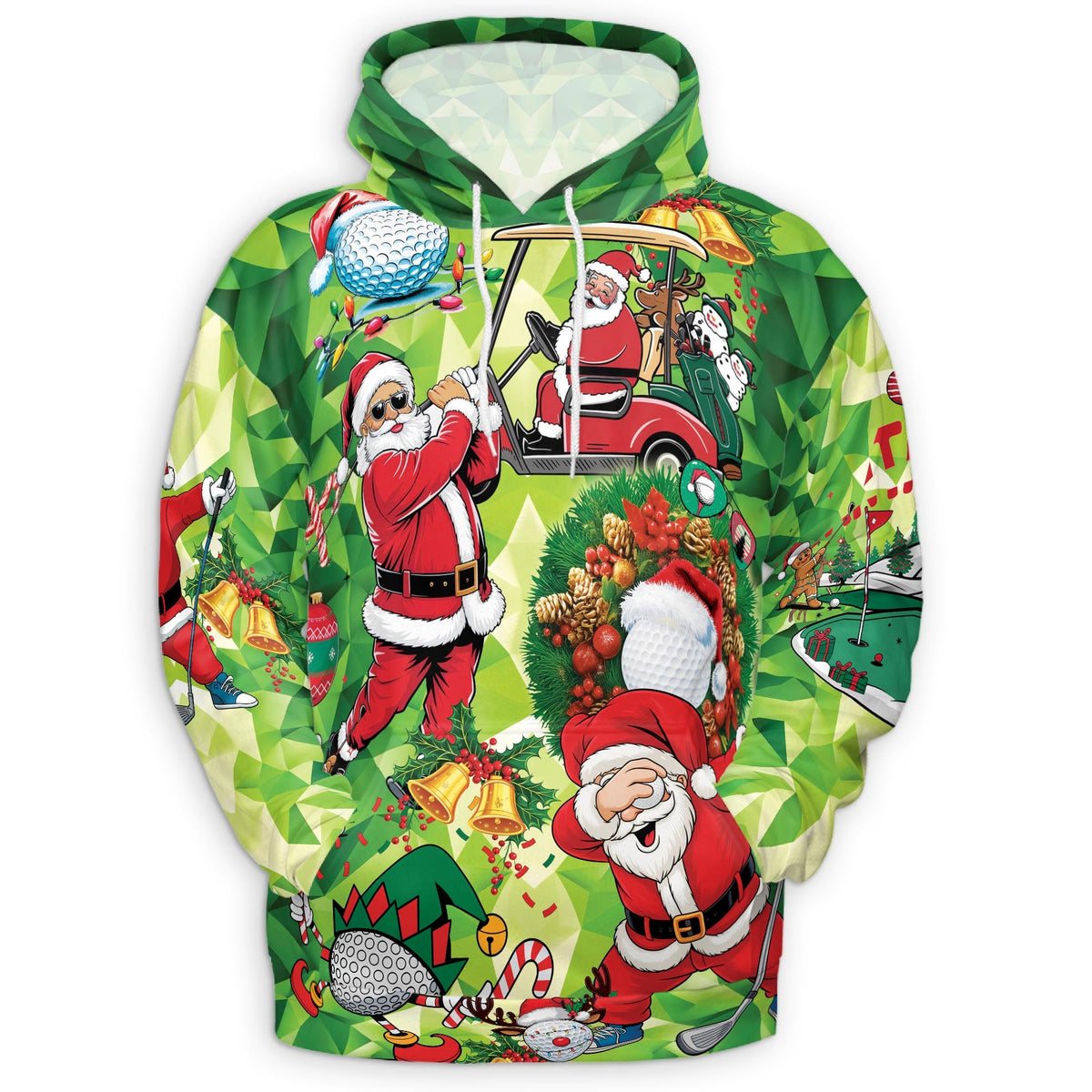 Santa Claus Christmas All Over Print Hoodie, Golfer Holiday Graphic Design