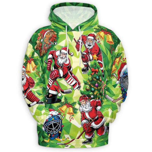 Santa Claus Ice Hockey Christmas All Over Print Hoodie, Sports Graphic Design