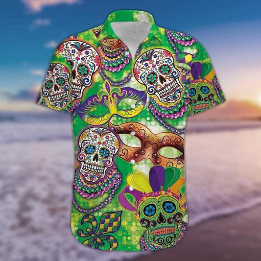 Amazing Sugar Skull Happy Mardi Gras 2021 Hawaiian Shirt | For Men & Women | Adult | HW3691