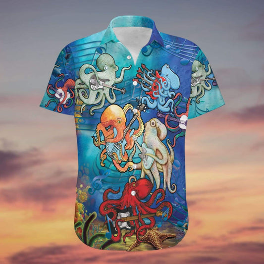 Octopus Love Rock Music Rocktopus Funny Electric Guitar Unisex Hawaiian Aloha Shirts #H