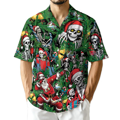 Skeleton Santa Claus Christmas Hawaiian Shirt for Men, Button Down Aloha Shirt - Azhawaiian