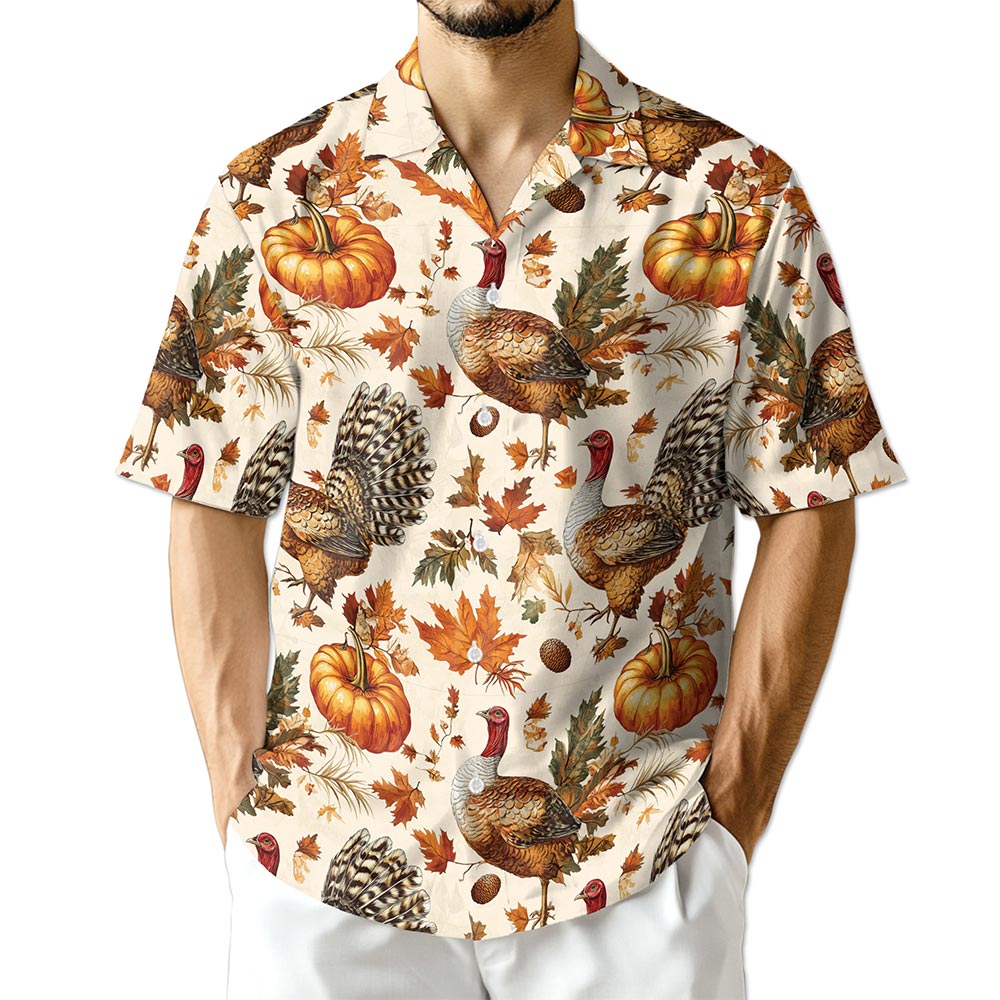 Thanksgiving Turkey Sun Hawaiian Shirt for Men, Button Down Aloha Shirt - Azhawaiian