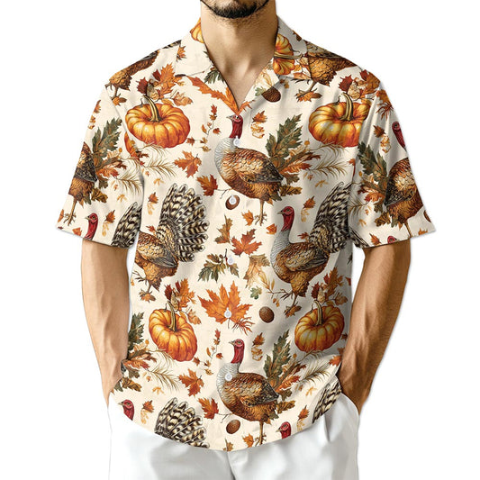 Thanksgiving Turkey Sun Hawaiian Shirt for Men, Button Down Aloha Shirt - Azhawaiian