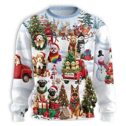Funny Christmas Dogs in Snow Sweatshirt – Christmas 3D All Over Print Design