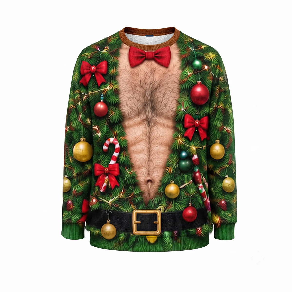 Hairy Chest Christmas Tree Sweatshirt – Funny Ugly Christmas Graphic 3D All Over Print Design
