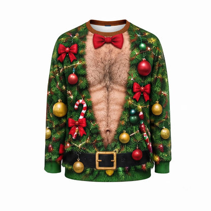 Hairy Chest Christmas Tree Sweatshirt – Funny Ugly Christmas Graphic 3D All Over Print Design
