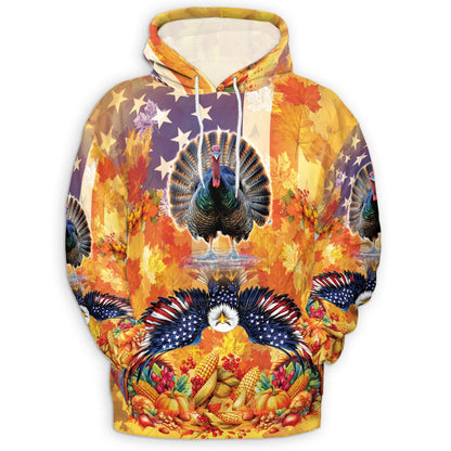 Turkey and Eagle Thanksgiving All Over Print Hoodie, Autumn Graphic Design