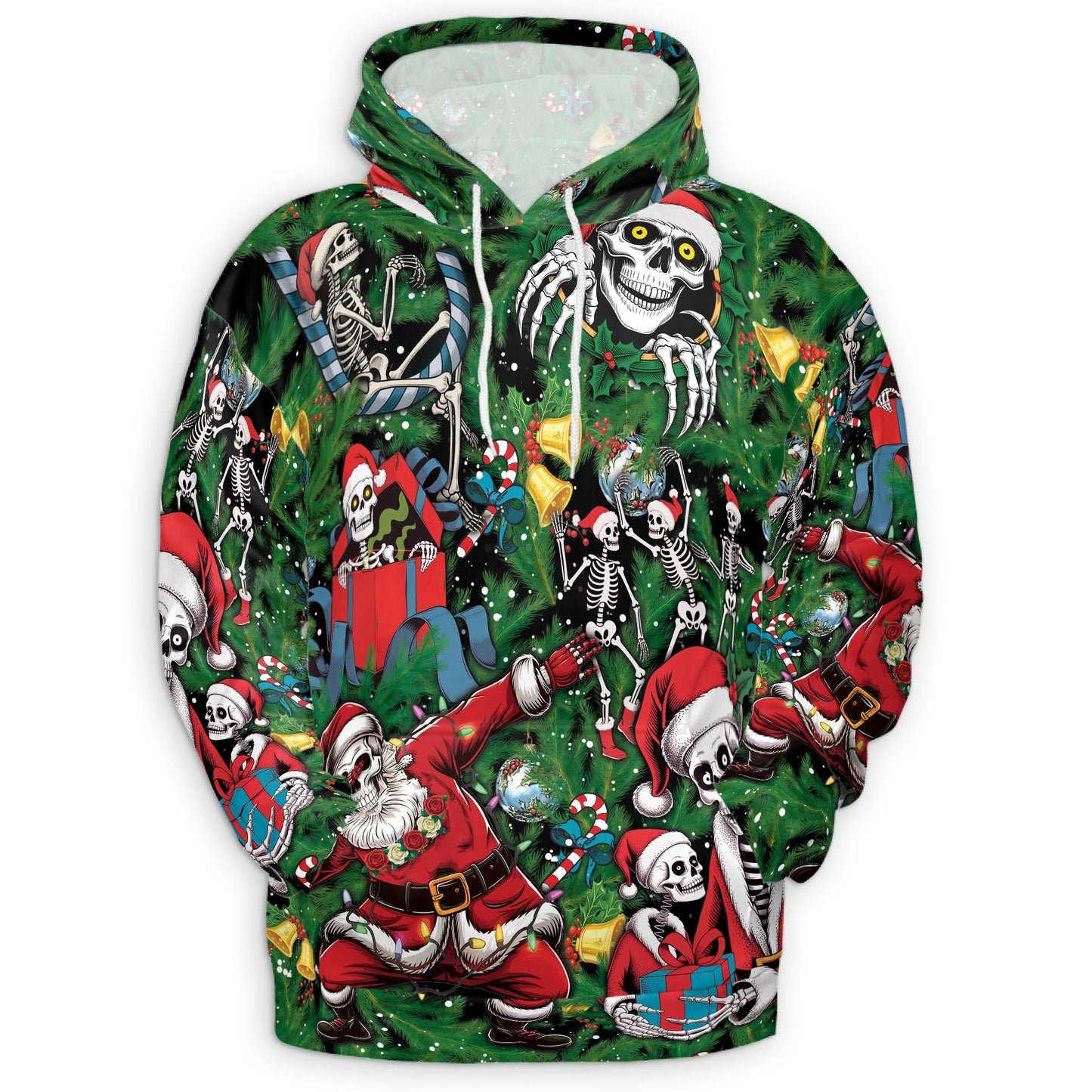 Skeleton Santa Claus Christmas All Over Print Hoodie, Funny Skull Graphic Design