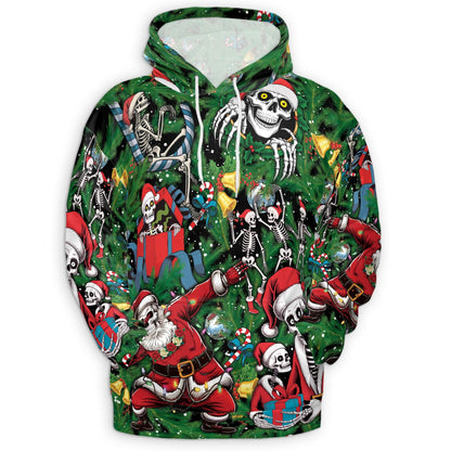 Skeleton Santa Claus Christmas All Over Print Hoodie, Funny Skull Graphic Design