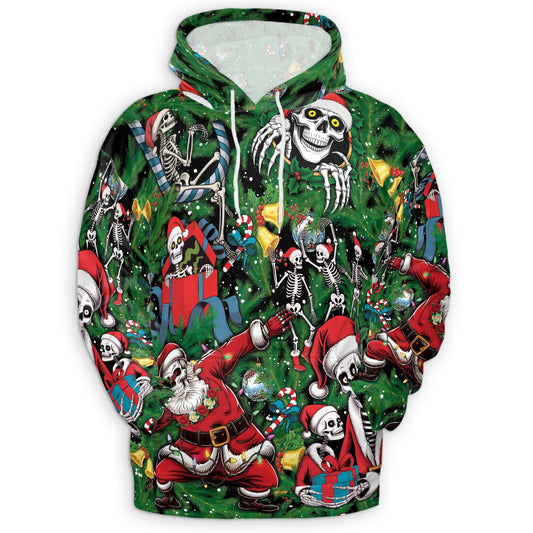 Skeleton Santa Claus Christmas All Over Print Hoodie, Funny Skull Graphic Design