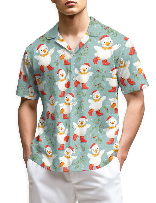 Snowy Christmas Duck Hawaiian Shirt for Men, Button Down Aloha Shirt