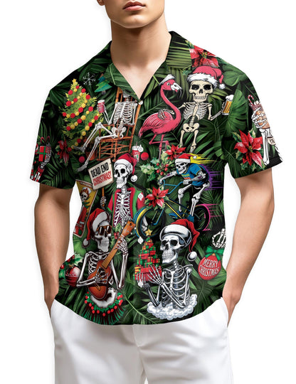 Skeleton Santa Claus Christmas Hawaiian Shirt for Men, Button Down Aloha Shirt - Azhawaiian