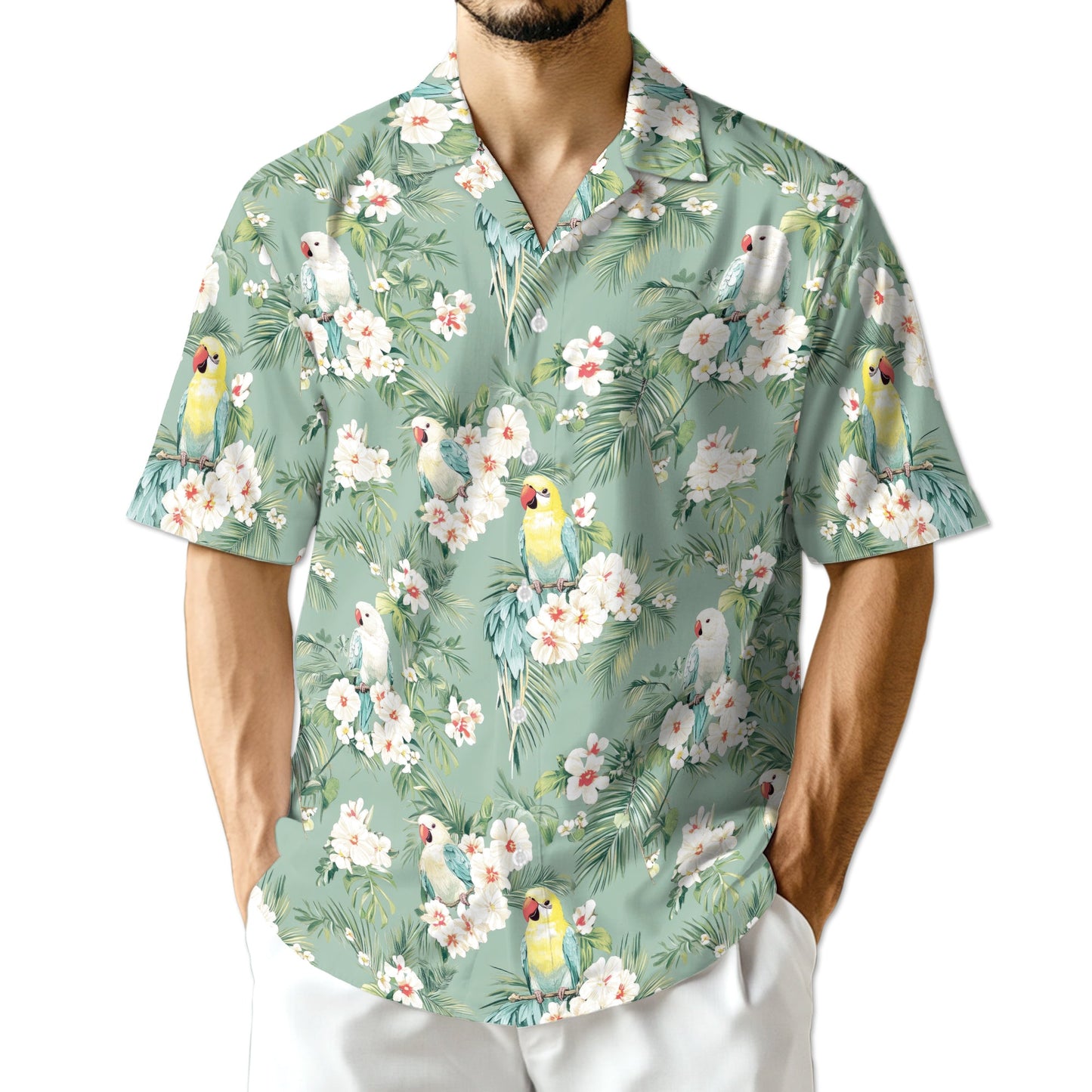 Tropical Parrot Hawaiian Shirt for Men, Button Down Aloha Shirt - Azhawaiian