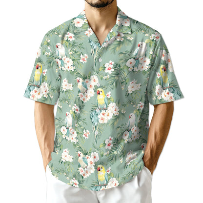Tropical Parrot Hawaiian Shirt for Men, Button Down Aloha Shirt - Azhawaiian