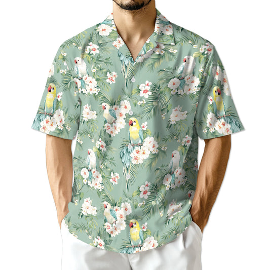 Tropical Parrot Hawaiian Shirt for Men, Button Down Aloha Shirt - Azhawaiian