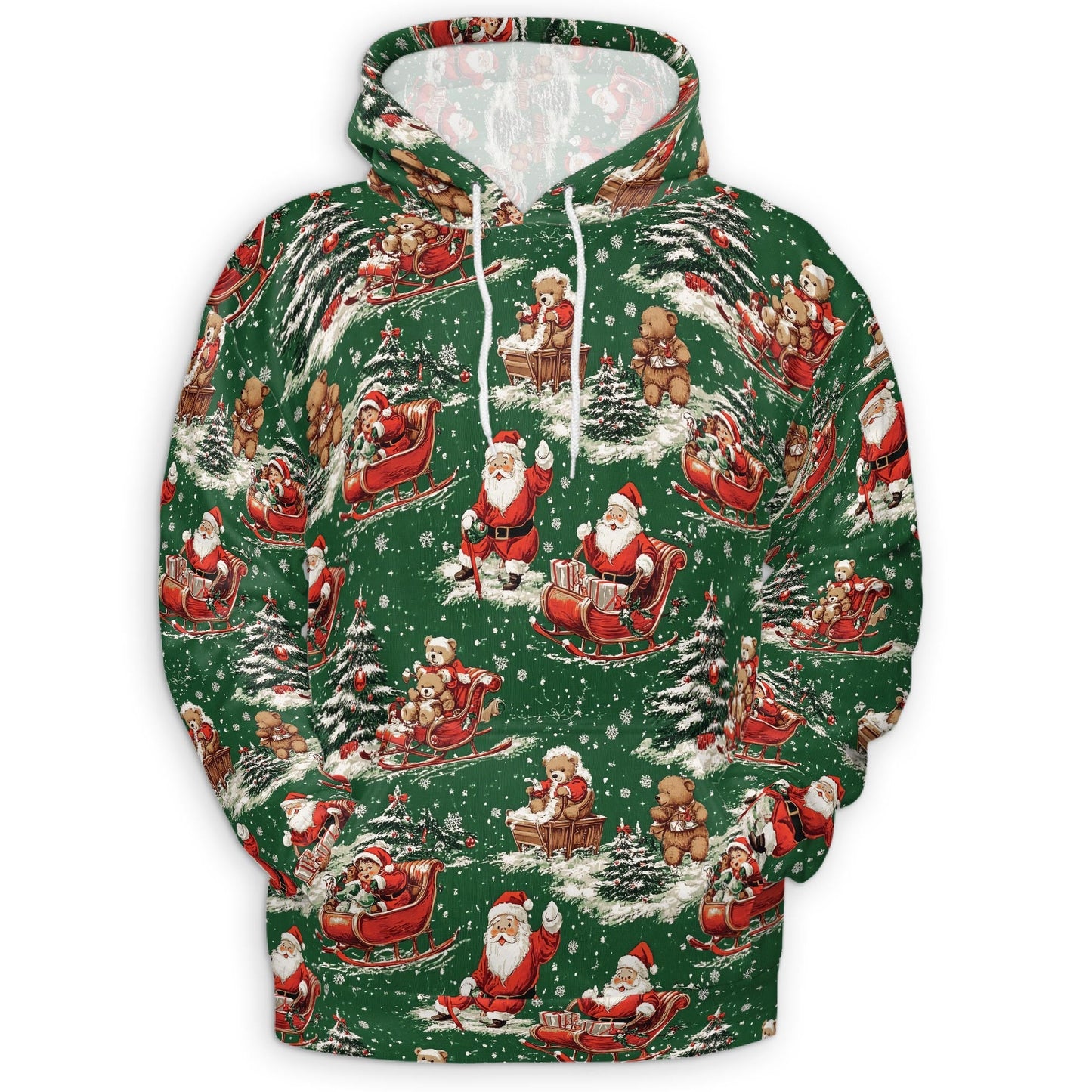 Funny Santa Sleigh Christmas All Over Print Hoodie, Xmas Graphic Design