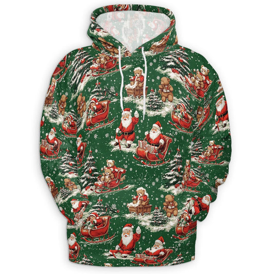 Funny Santa Sleigh Christmas All Over Print Hoodie, Xmas Graphic Design