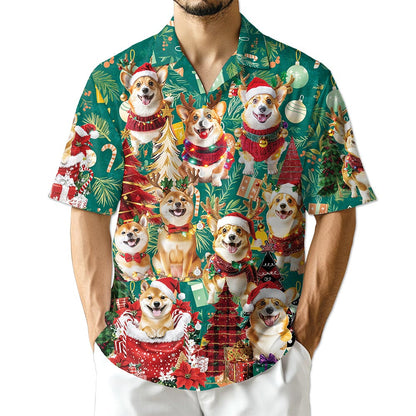 Christmas Corgi Hawaiian Shirt for Men, Button Down Aloha Shirt - Azhawaiian