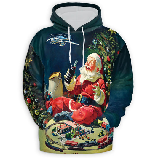 Vintage Santa Claus Christmas All Over Print Hoodie, Xmas Graphic Design