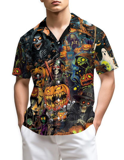 Spooky Skeleton Halloween Hawaiian Shirt for Men, Button Down Aloha Shirt - Azhawaiian