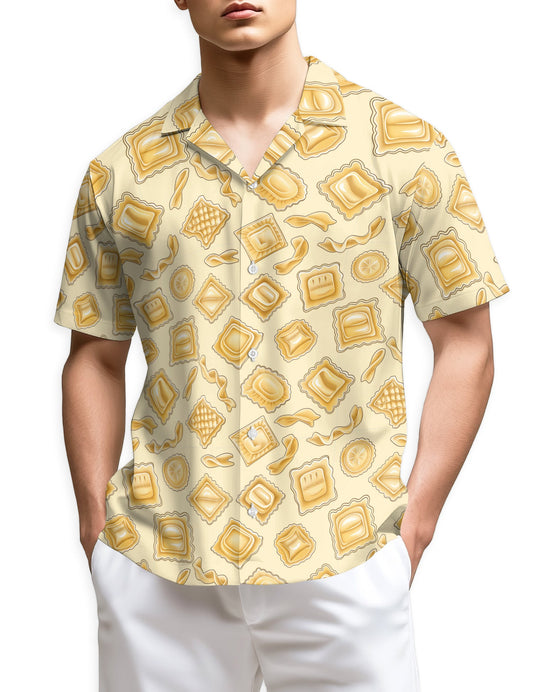 Vintage Italian Pasta Hawaiian Shirt for Men, Button Down Aloha Shirt
