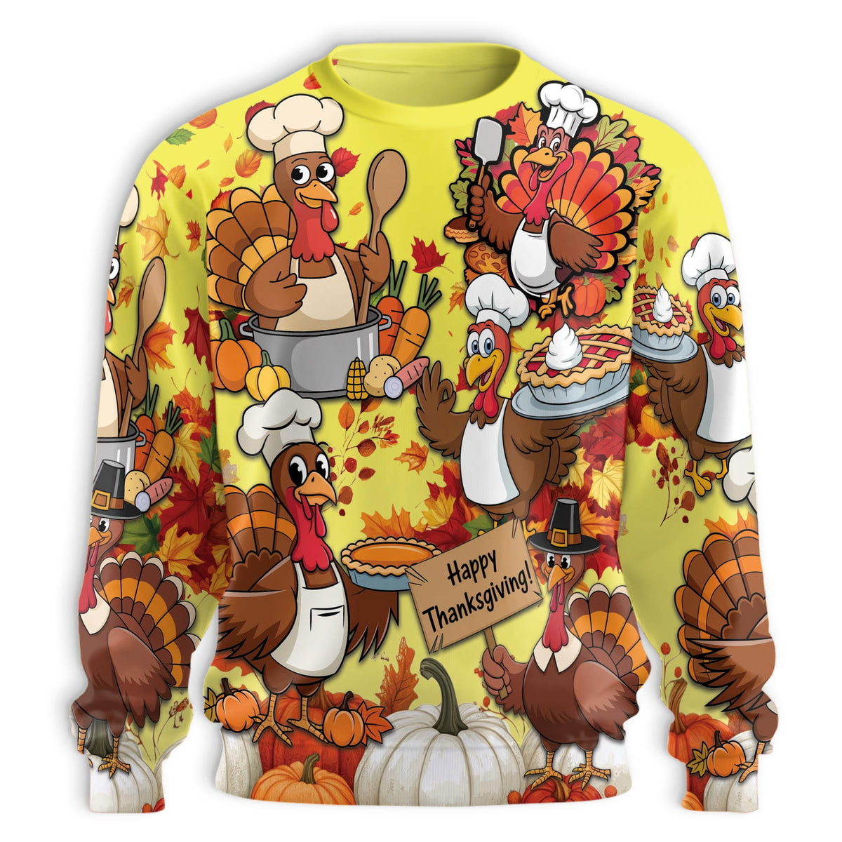 Thanksgiving Turkey Chef Unisex Sweatshirt – Colorful Graphic 3D All Over Print Design