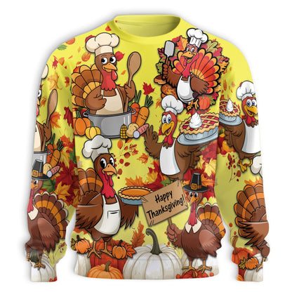 Thanksgiving Turkey Chef Unisex Sweatshirt – Colorful Graphic 3D All Over Print Design