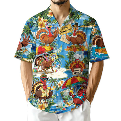 Turkey Happy Thanksgiving Hawaiian Shirt for Men, Button Down Aloha Shirt - Azhawaiian