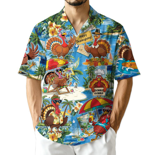 Turkey Happy Thanksgiving Hawaiian Shirt for Men, Button Down Aloha Shirt - Azhawaiian