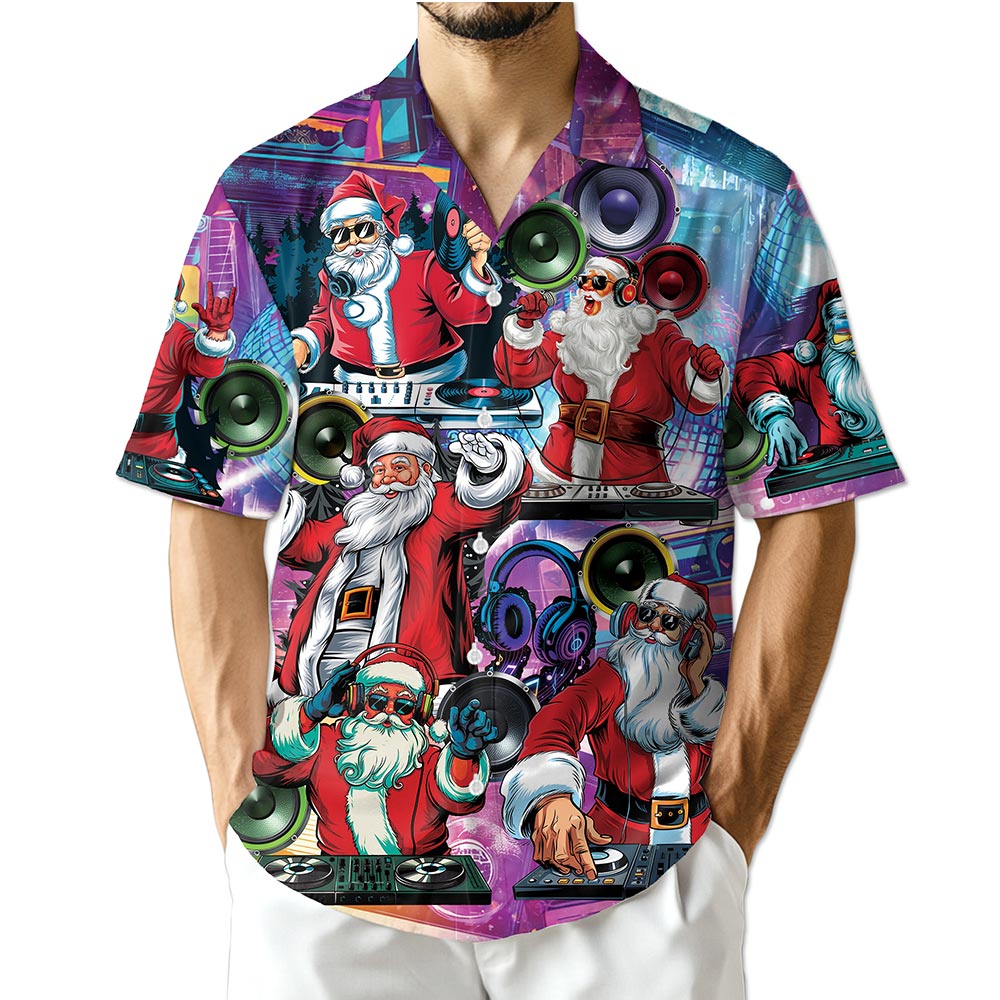 DJ Santa Claus Christmas Hawaiian Shirt for Men, Button Down Aloha Shirt - Azhawaiian