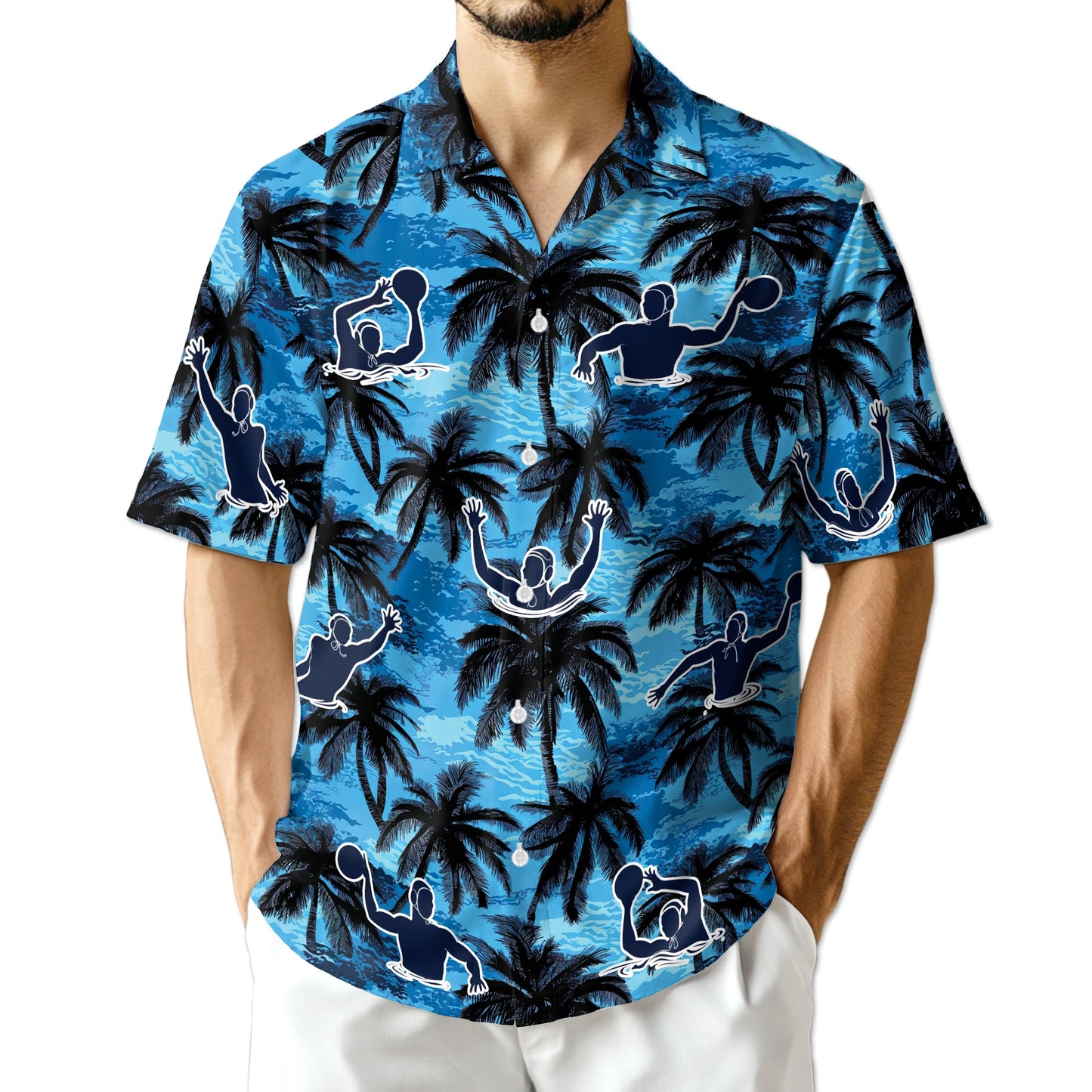 Water Polo Coconut Tree Hawaiian Shirt for Men, Button Down Aloha Shirt - Azhawaiian