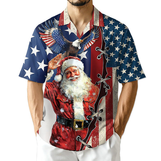 Patriotism American Christmas Hawaiian Shirt for Men, Button Down Aloha Shirt