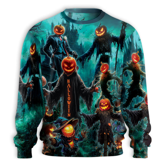 Halloween Pumpkin Scarecrow Sweatshirt – Colorful Graphic 3D All Over Print Design