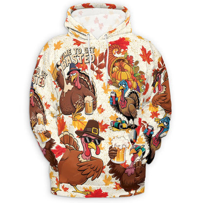 Turkey Day Thanksgiving All Over Print Hoodie, Turkey Drink Beer Graphic Design