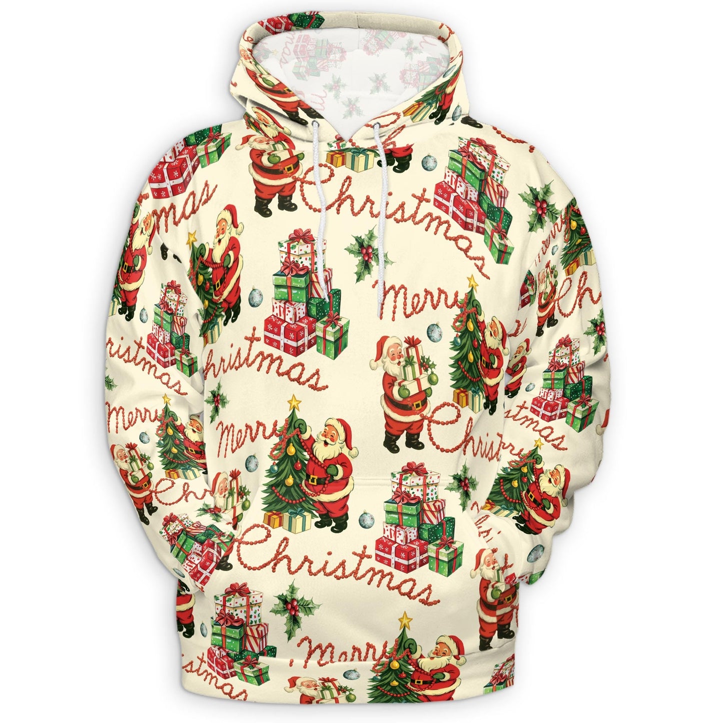 Santa Claus All Over Print Hoodie, Merry Christmas Graphic Design