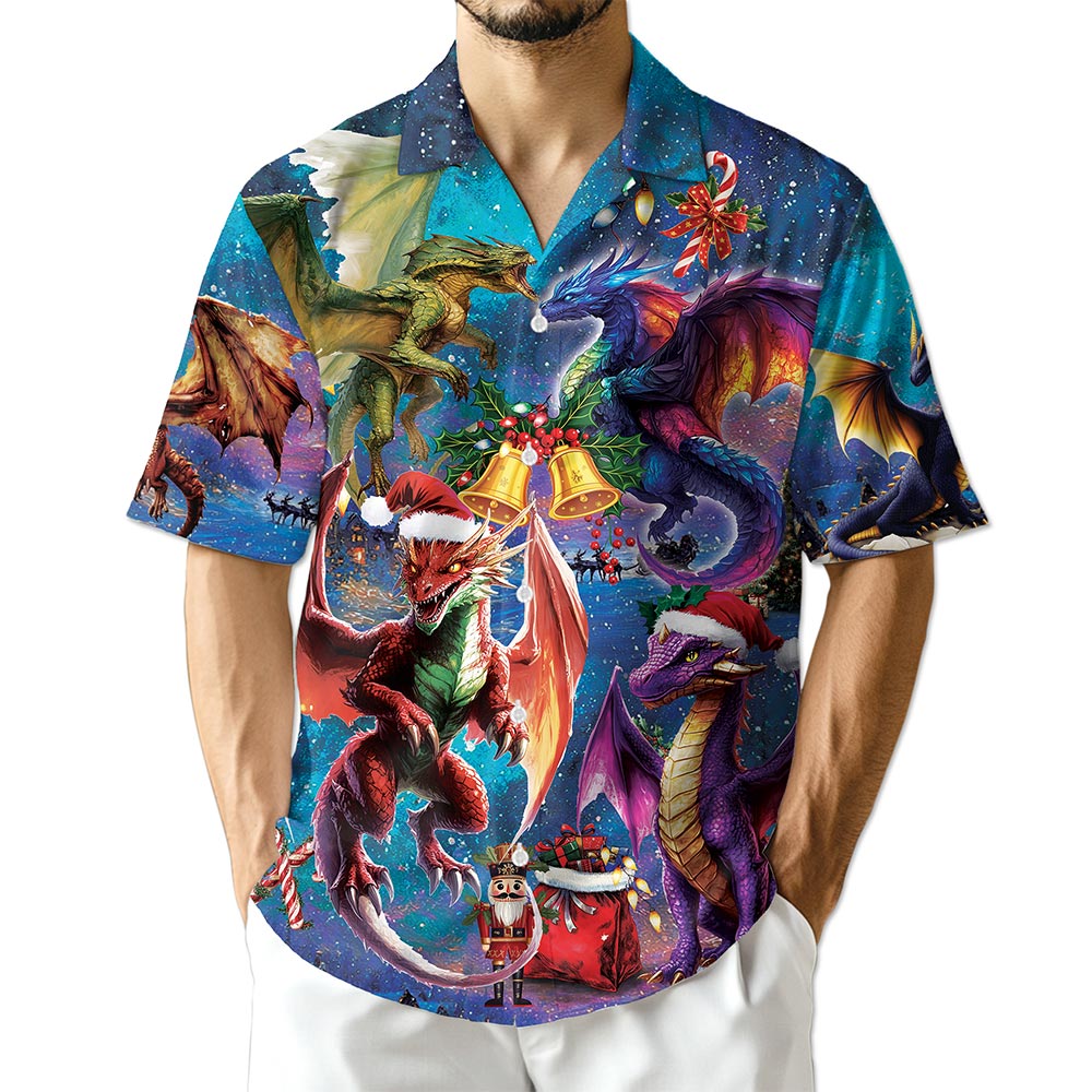 Christmas Dragon Hawaiian Shirt for Men, Button Down Aloha Shirt - Azhawaiian