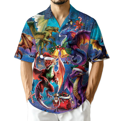 Christmas Dragon Hawaiian Shirt for Men, Button Down Aloha Shirt - Azhawaiian