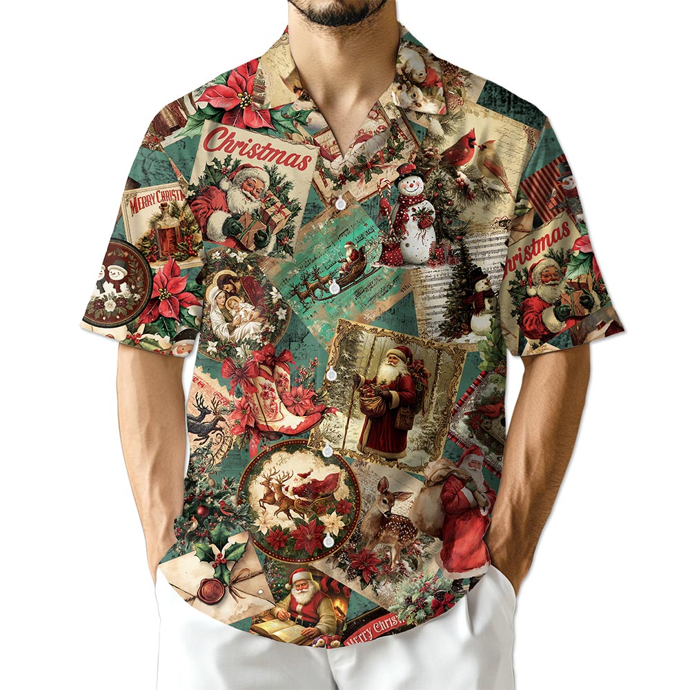 Merry Christmas Santa Claus Hawaiian Shirt for Men, Button Down Aloha Shirt - Azhawaiian