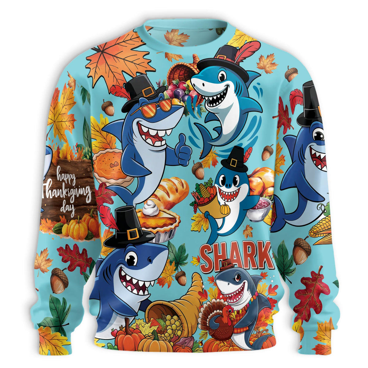Thanksgiving Shark Sweatshirt – Colorful Graphic 3D All Over Print Design