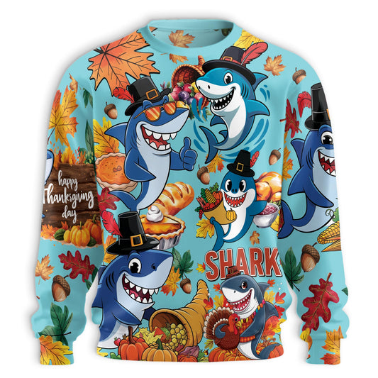 Thanksgiving Shark Sweatshirt – Colorful Graphic 3D All Over Print Design