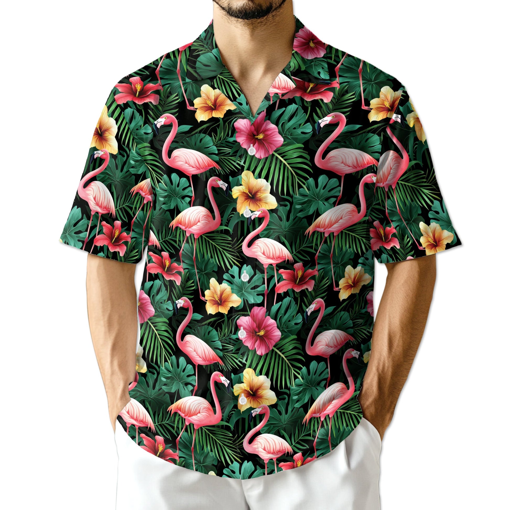 Azhawaiian Flamingo Hibiscus Tropical Hawaiian Shirt for Men